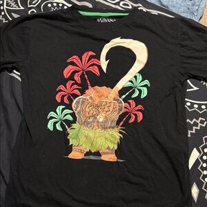 Disney Moana Black Long Sleeve Tee with Green, Red and Cream Graphic